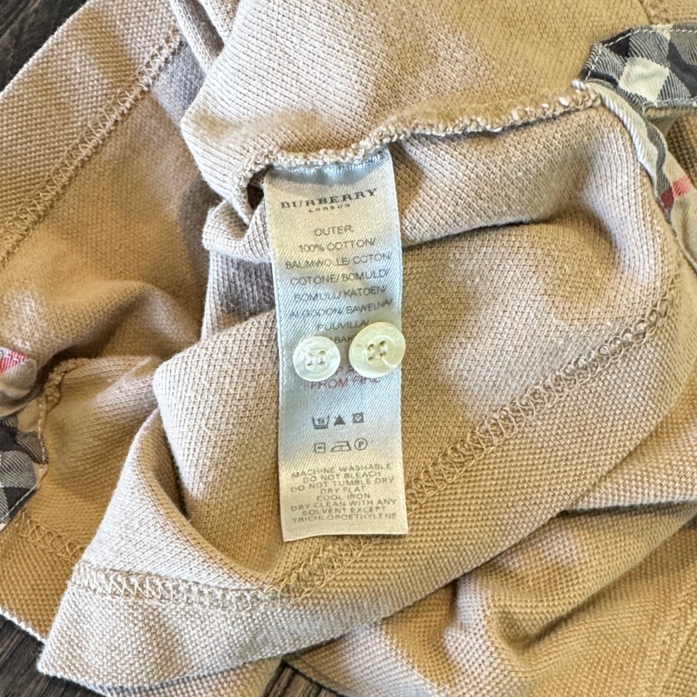 Burberry Kids Beige Polo Long Sleeve Check Collar - Picture 5 of 5